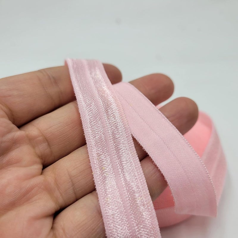 FAYADA Fold Over Elastic,5/8" Foldover FOE Trim Elastic Ribbon,Stretch FOE Band for Hair Ties Headbands Sewing Craft -5 Yards (Pink) - Image 3
